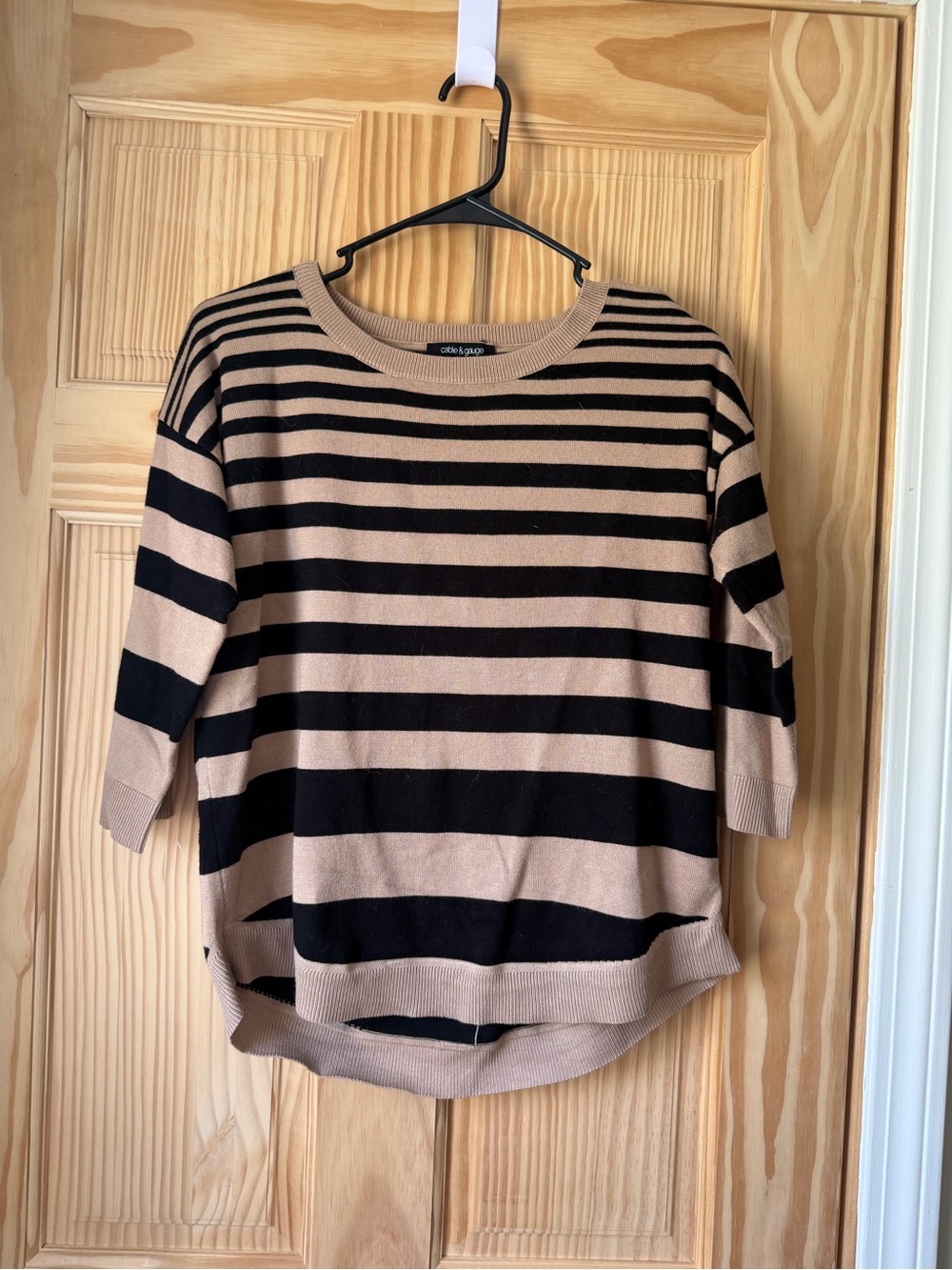 Cable & Gauge Black and Tan Striped Crewneck Sweater